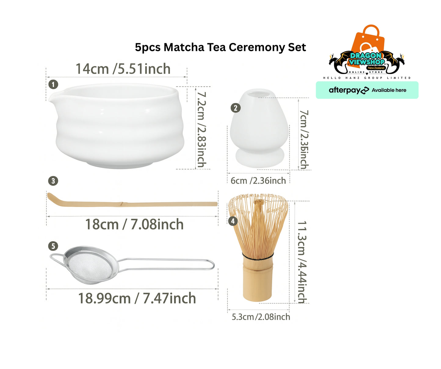 Matcha Tea Ceremony Set – 5 Piece Traditional Japanese Kit (White)